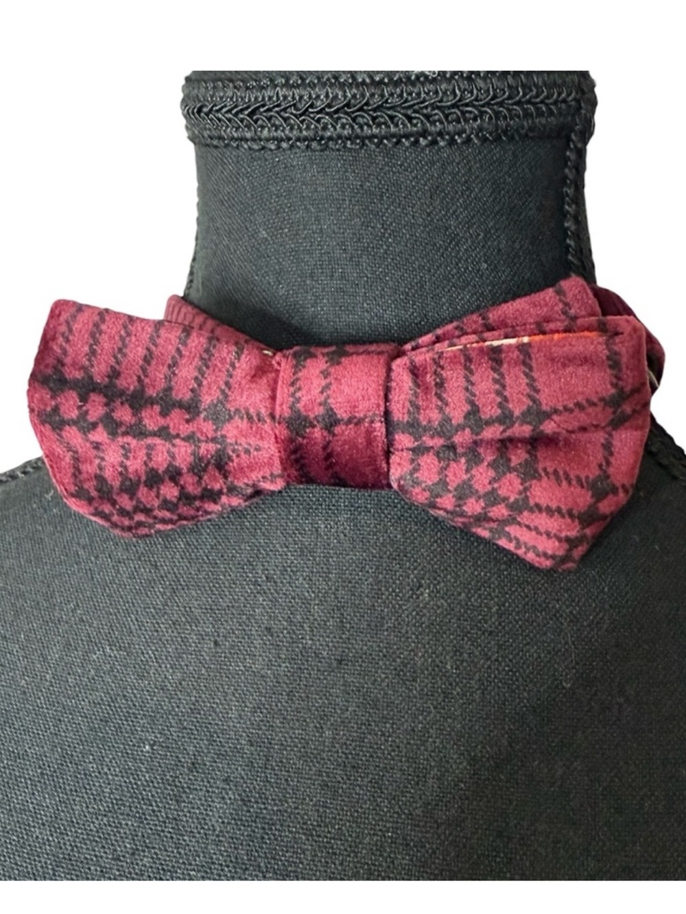 PAISLEY & GRAY New Ultrasuede Velvety Burgundy Plaid Floral Adjustable Bow Tie